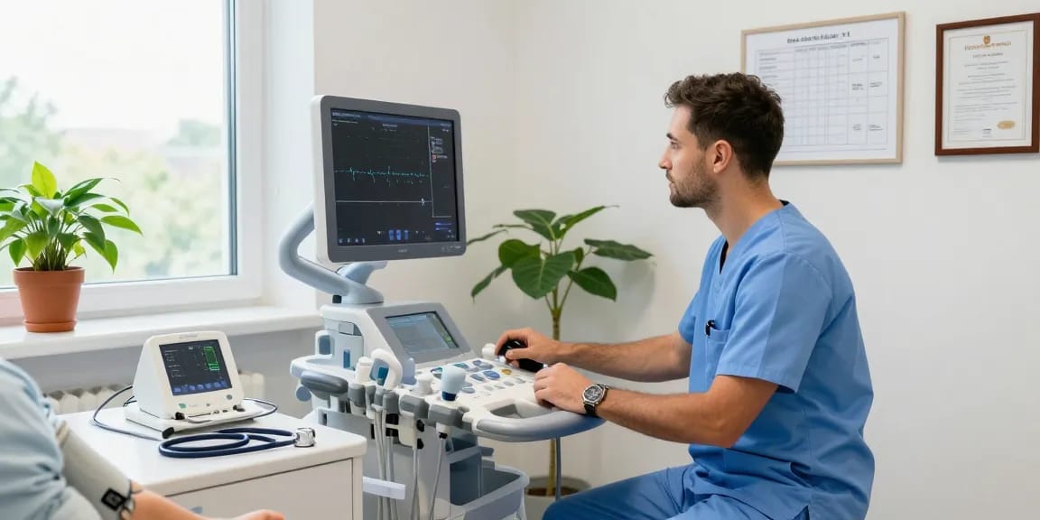 équipement médical rive nord showcased in a modern clinic, featuring ultrasound machines and healthcare professionals in action.