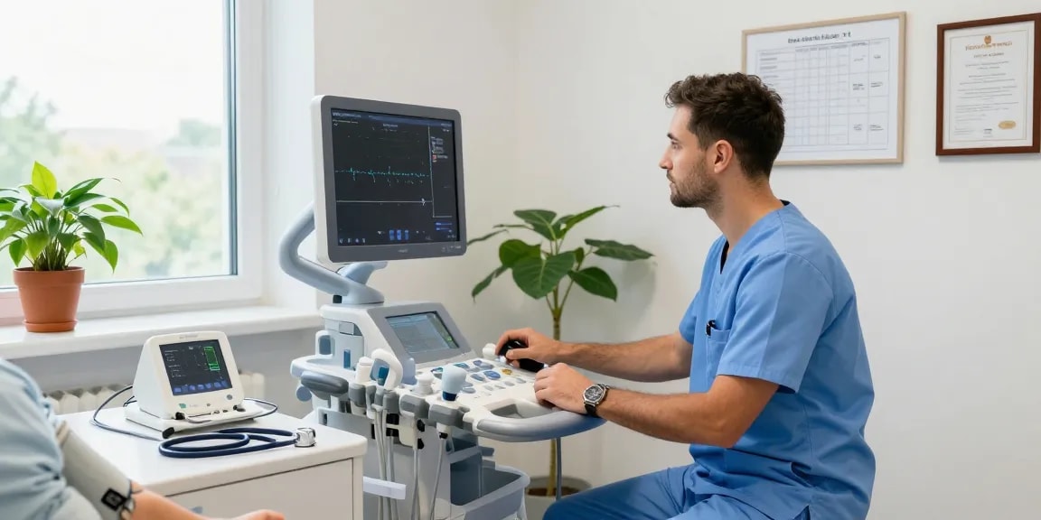 équipement médical rive nord showcased in a modern clinic, featuring ultrasound machines and healthcare professionals in action.